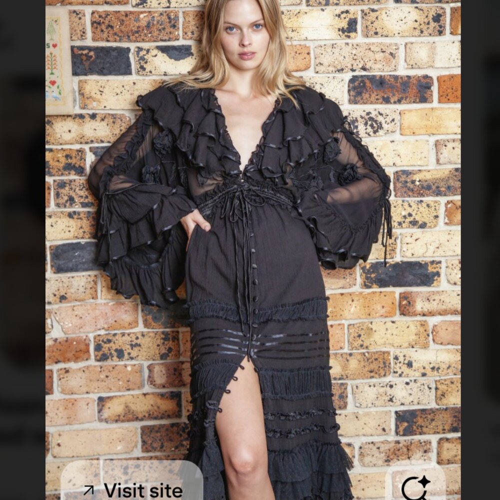 FILLYBOO LOTUS BLACK DUSTER DRESS / JACKET MIDI LENGTH XL